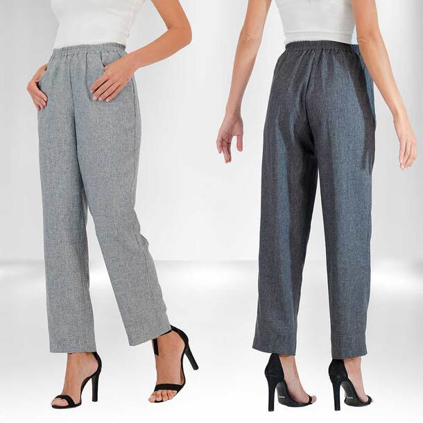 Easylife Womens Pk Of 2 Crease Free Trouser in Black/Grey, Size 10