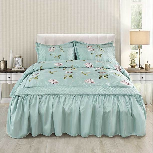 Easylife Jacquard Embroidered Bedspread in Green, Size Single