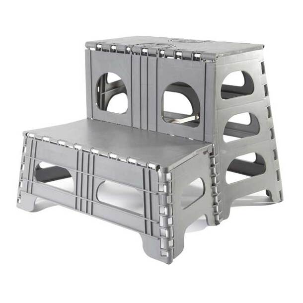 Non-Slip Two Step Stool in Grey, Plastic