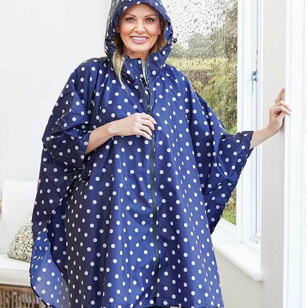 Image of Zip Poncho Raincoat in Navy